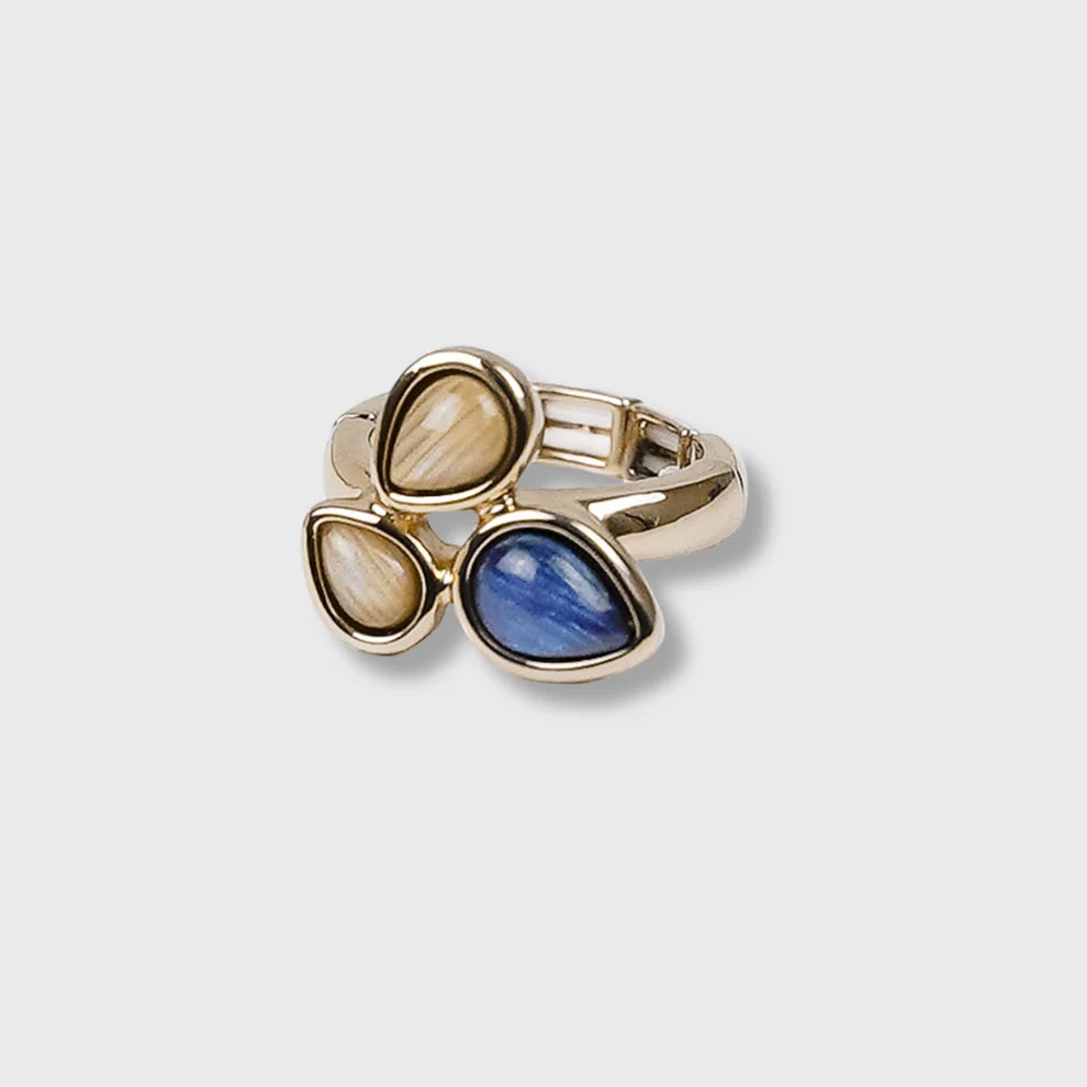 Bague extensible "Royal" plaquée or bleu café