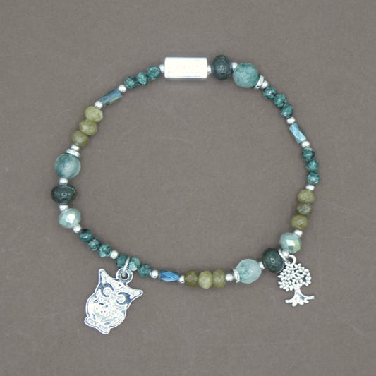 Bracelet avec Charms " Hibou " Collection Vert des Guarrigues