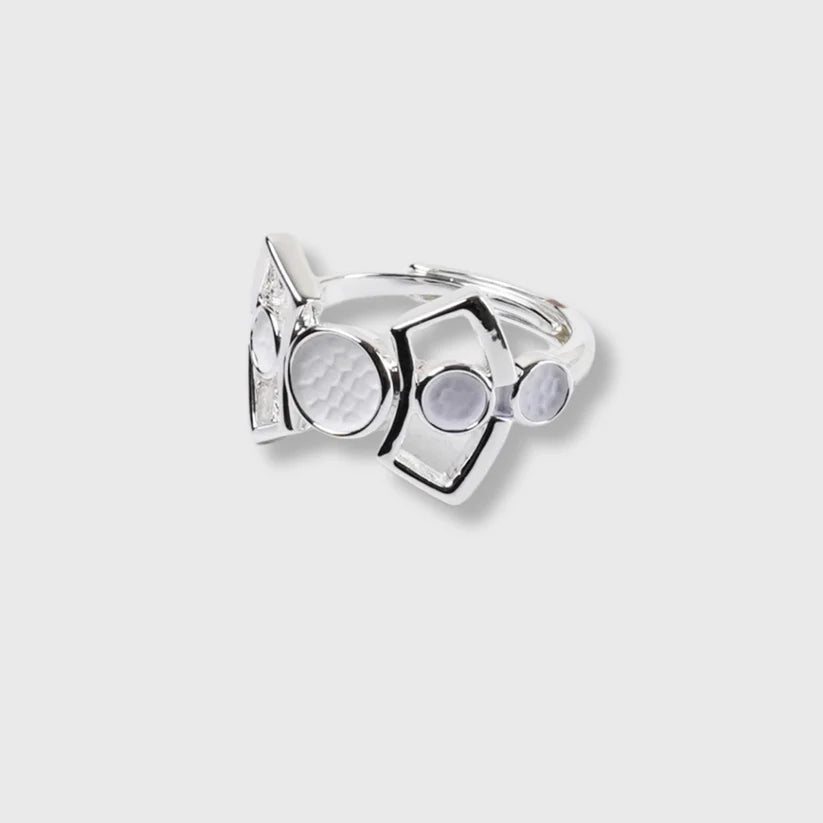 Bague Plaquée Argent Femme "Fantasia Géométrique" Blanche