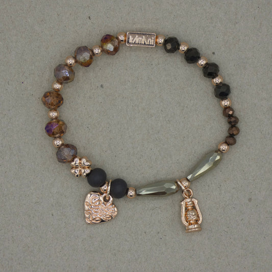 Bracelet avec Charms " Coeur " Collection Marron des Bois d' Oliviers