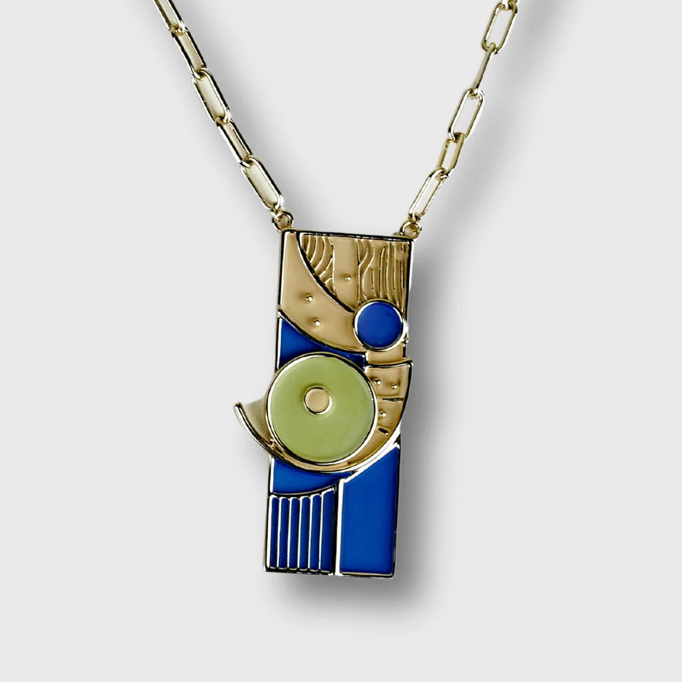 Collier Plaqué Or Jaune Femme Fantaisie Abstrait Picasso