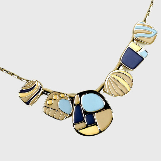 Collier Plaqué Or Jaune Femme Fantaisie Bleu Picasso