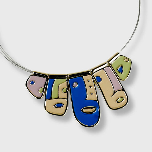 Collier Plaqué Or Jaune Femme Fantaisie Visage Picasso