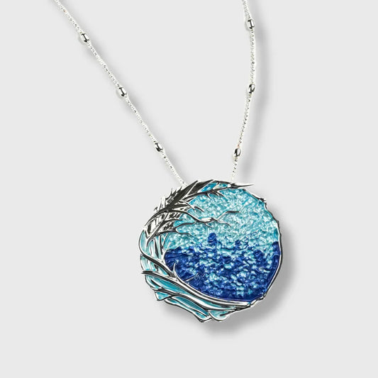 Collier pour femme plaqué argent « Ocean Sunrise » ton bleu sur placage argent