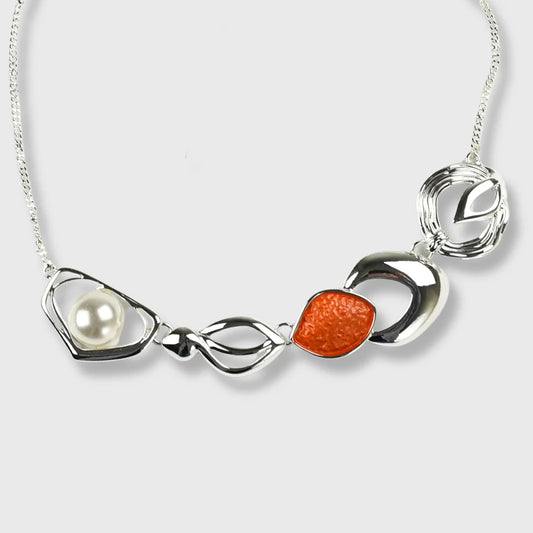 Collier pour femme en plaqué argent « Orange Blue Sunrise » ton orange sur placage argent