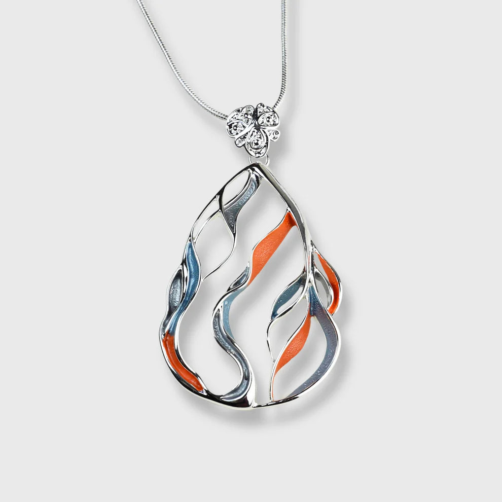 Collier Femme Plaqué Argent "Rays Sunrise" Tons Orange et Bleu sur Plaqué Argent