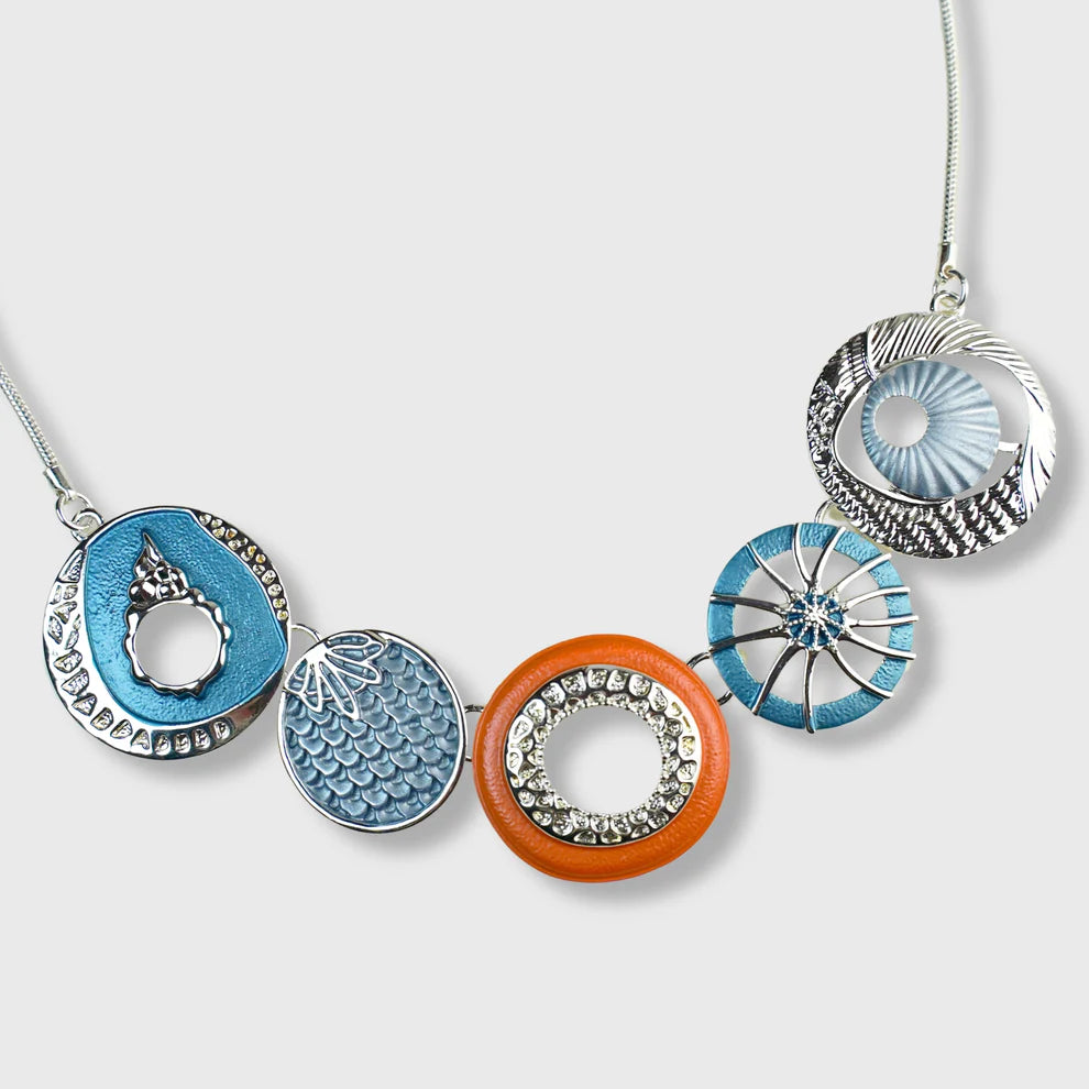 Collier Femme Plaqué Argent "Sun Sunrise" Tons Orange et Bleu sur Plaqué Argent