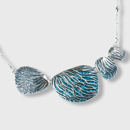 Collier pour femme en plaqué argent « Waves Sunrise » ton bleu sur placage argent