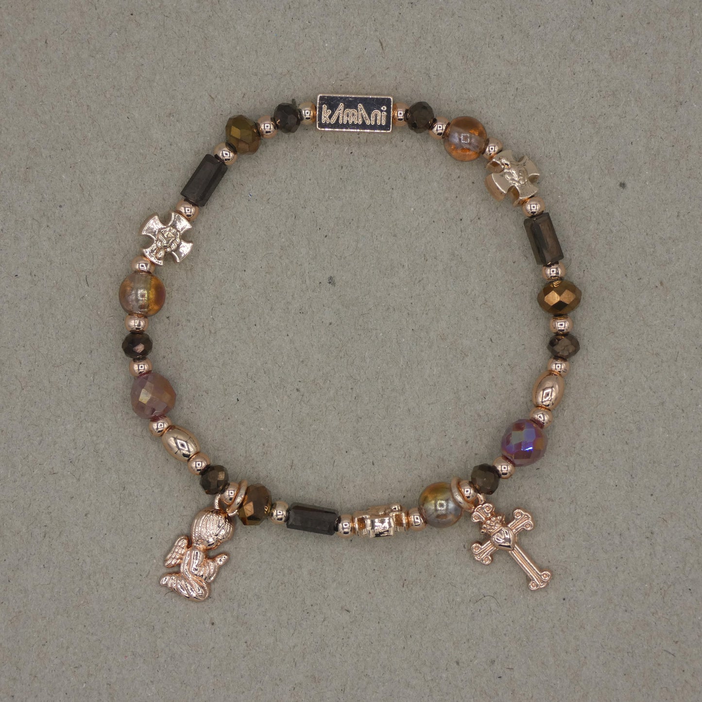 Bracelet avec Charms " Croix " Collection Marron des Bois d' Oliviers