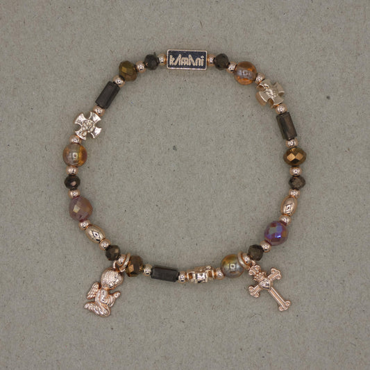 Bracelet avec Charms " Croix " Collection Marron des Bois d' Oliviers