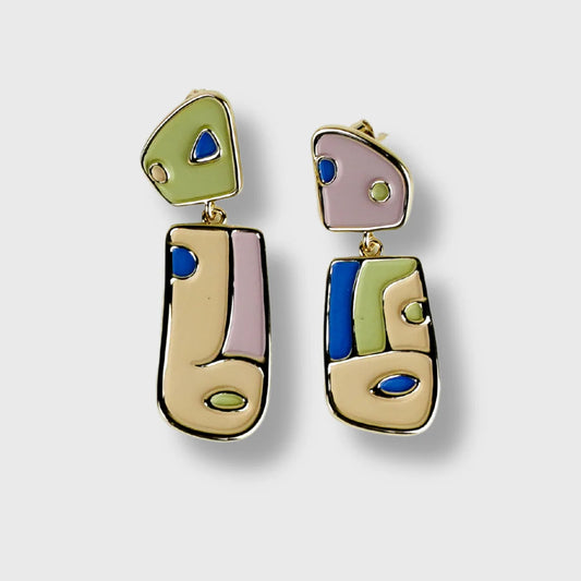 Boucles d'oreilles femme plaquées or jaune visage fantaisie Picasso