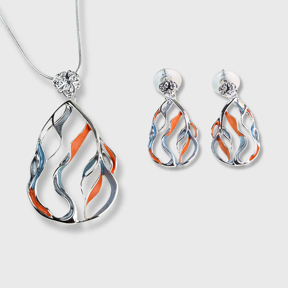 Ensemble « Rays Sunrise » – Collier et boucles d'oreilles en argent aux tons orange et bleu