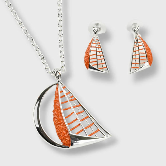 Ensemble « Vela Sunrise » – Collier et boucles d'oreilles en argent aux tons orange