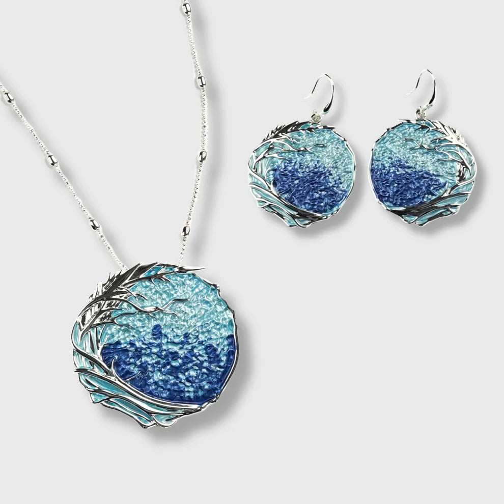 Ensemble « Ocean Sunrise » – Collier et boucles d'oreilles en argent aux tons bleus