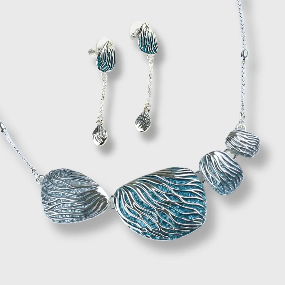 Ensemble « Waves Sunrise » – Collier et boucles d'oreilles en argent aux tons bleus